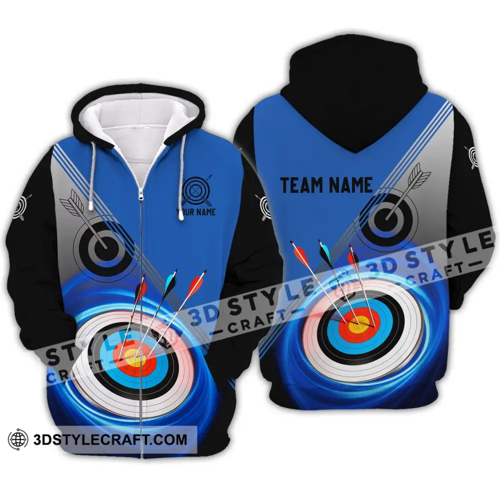 Unisex Shirt - Custom Name And Team Archery Lover Blue Zipper Hoodie / S T-Shirt