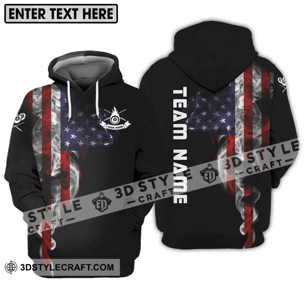 Unisex Shirt - Custom Name And Team Billiard America Flag Hoodie / S T-Shirt