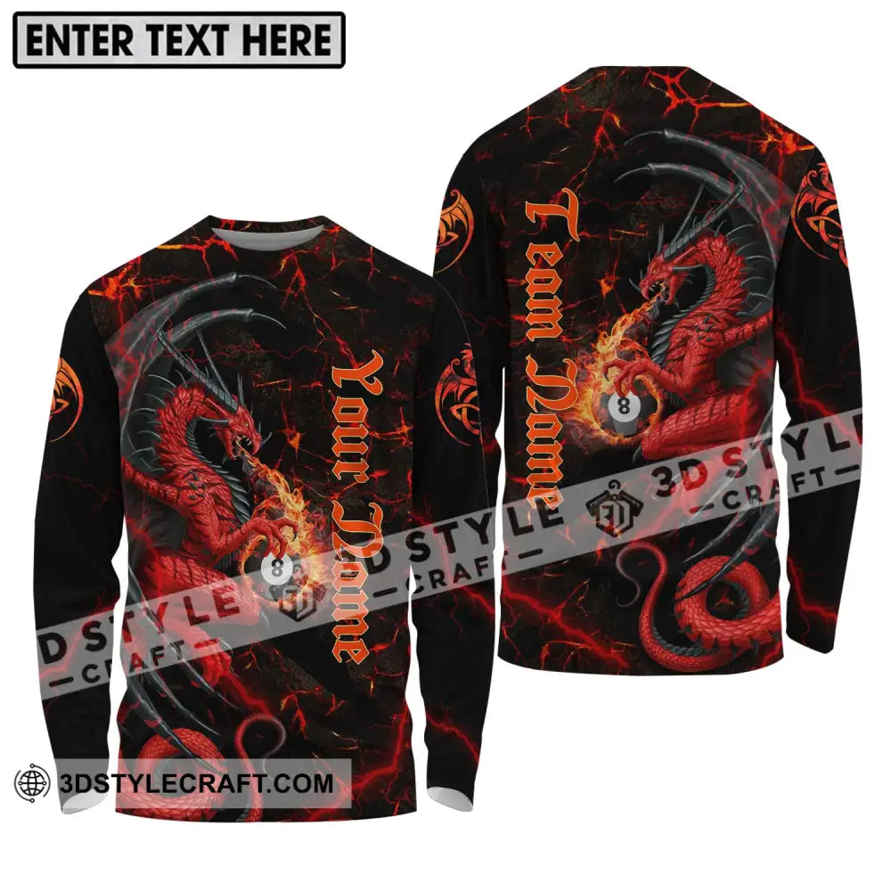 Unisex Shirt - Custom Name And Team Billiard Fire Dragon Long Sleeve / S T-Shirt