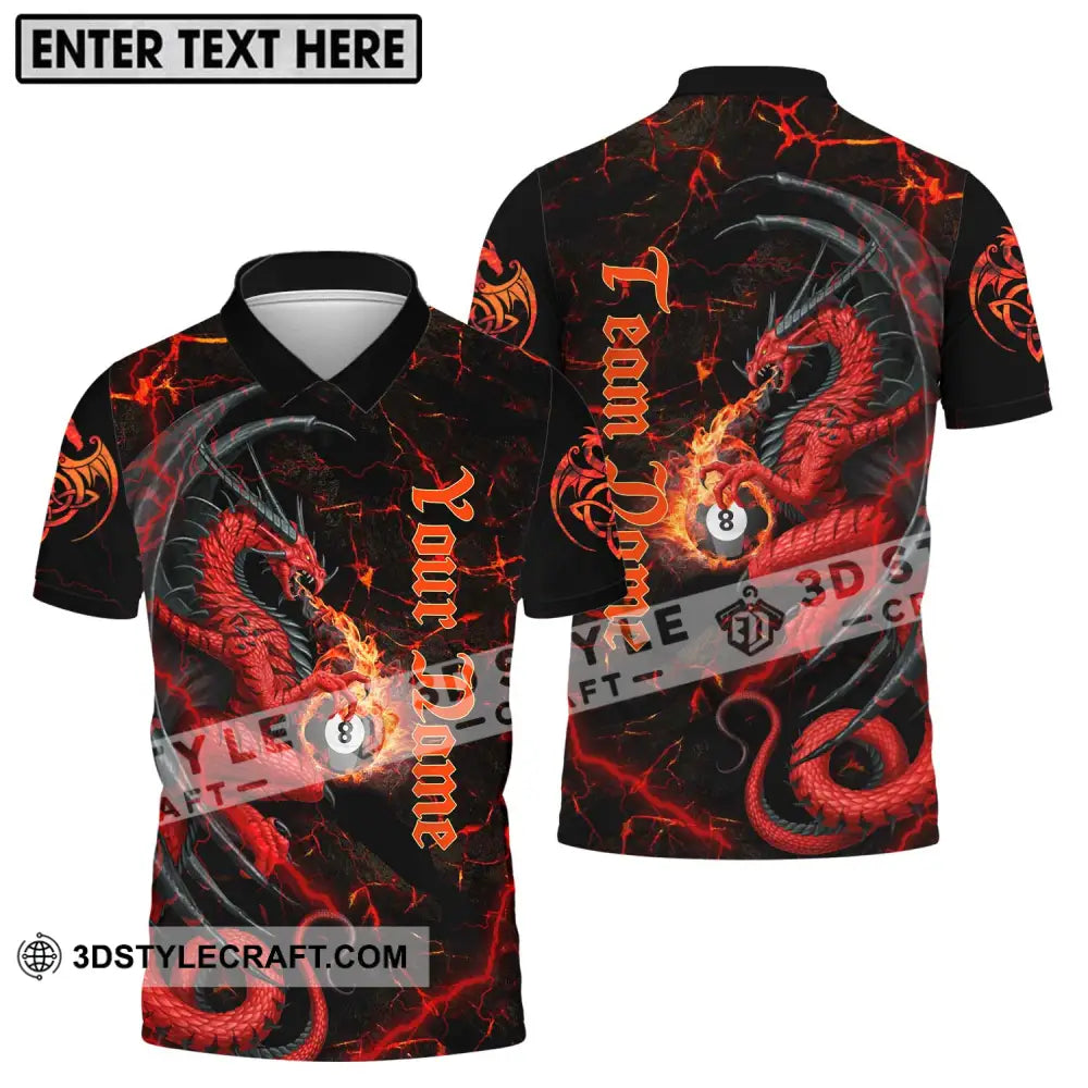 Unisex Shirt - Custom Name And Team Billiard Fire Dragon Polo / S T-Shirt