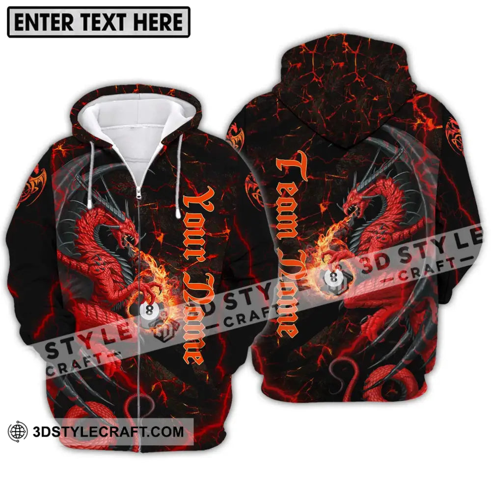 Unisex Shirt - Custom Name And Team Billiard Fire Dragon Zipper Hoodie / S T-Shirt