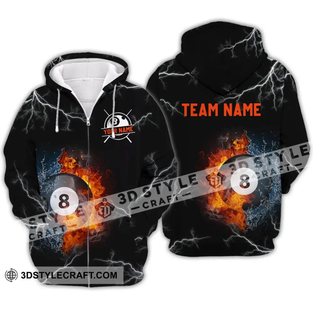 Unisex Shirt - Custom Name And Team Billiard Fire Water Zipper Hoodie / S T-Shirt