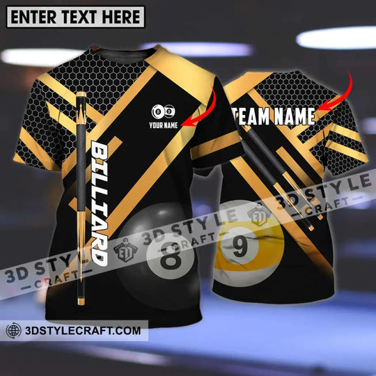 Unisex Shirt - Custom Name And Team Name Billiard Shirt, Gold And Black Billiard Shirt style option 1