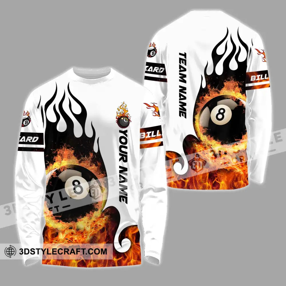 Unisex Shirt - Custom Name And Team Billiard No.8 Fire Long Sleeve / S T-Shirt