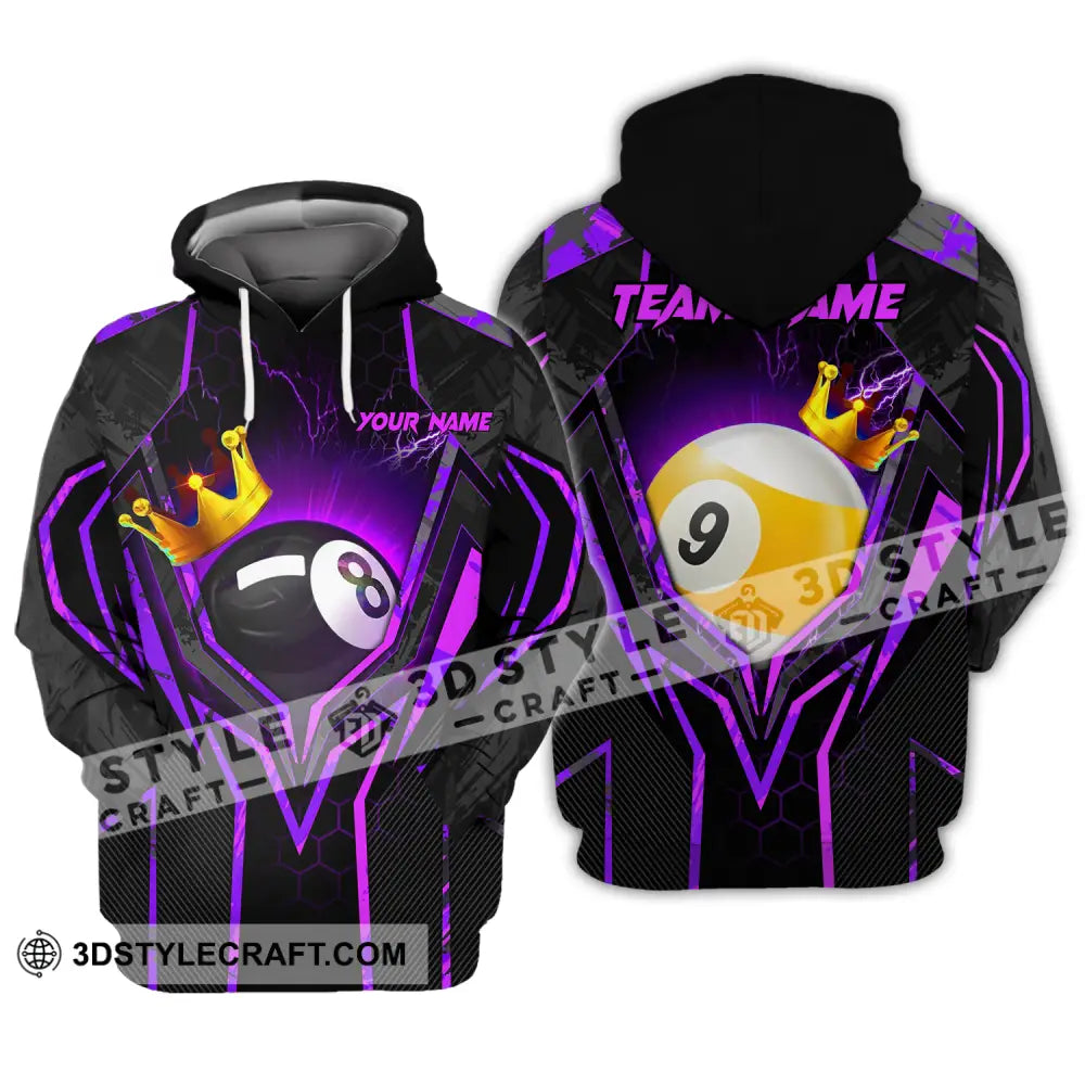 Unisex Shirt - Custom Name And Team Billiard Purple Line Crown Hoodie / S T-Shirt