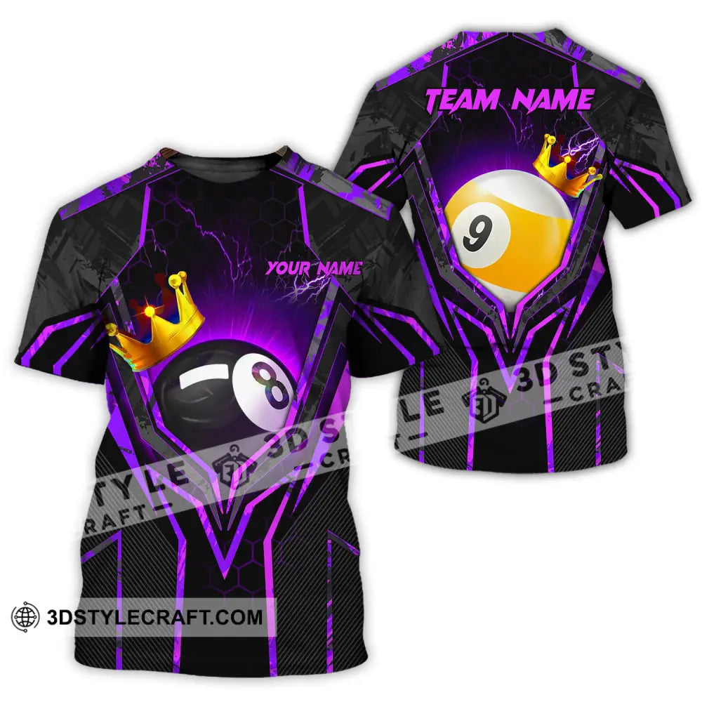 Unisex Shirt - Custom Name And Team Billiard Purple Line Crown T-Shirt / S T-Shirt