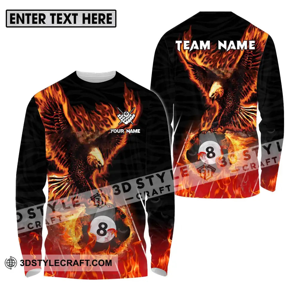 Unisex Shirt - Custom Name And Team Billiards Fire Eagle Long Sleeve / S T-Shirt