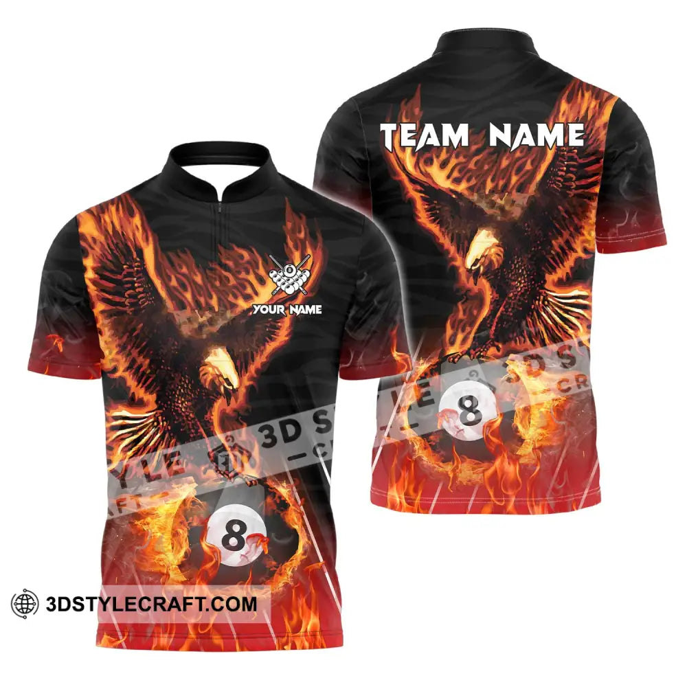 Unisex Shirt - Custom Name And Team Billiards Fire Eagle Zipper Polo / S T-Shirt