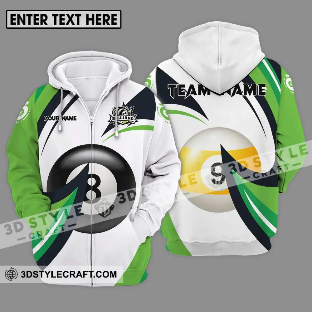 Unisex Shirt - Custom Name And Team Billiards Green Wave Zipper Hoodie / S T-Shirt