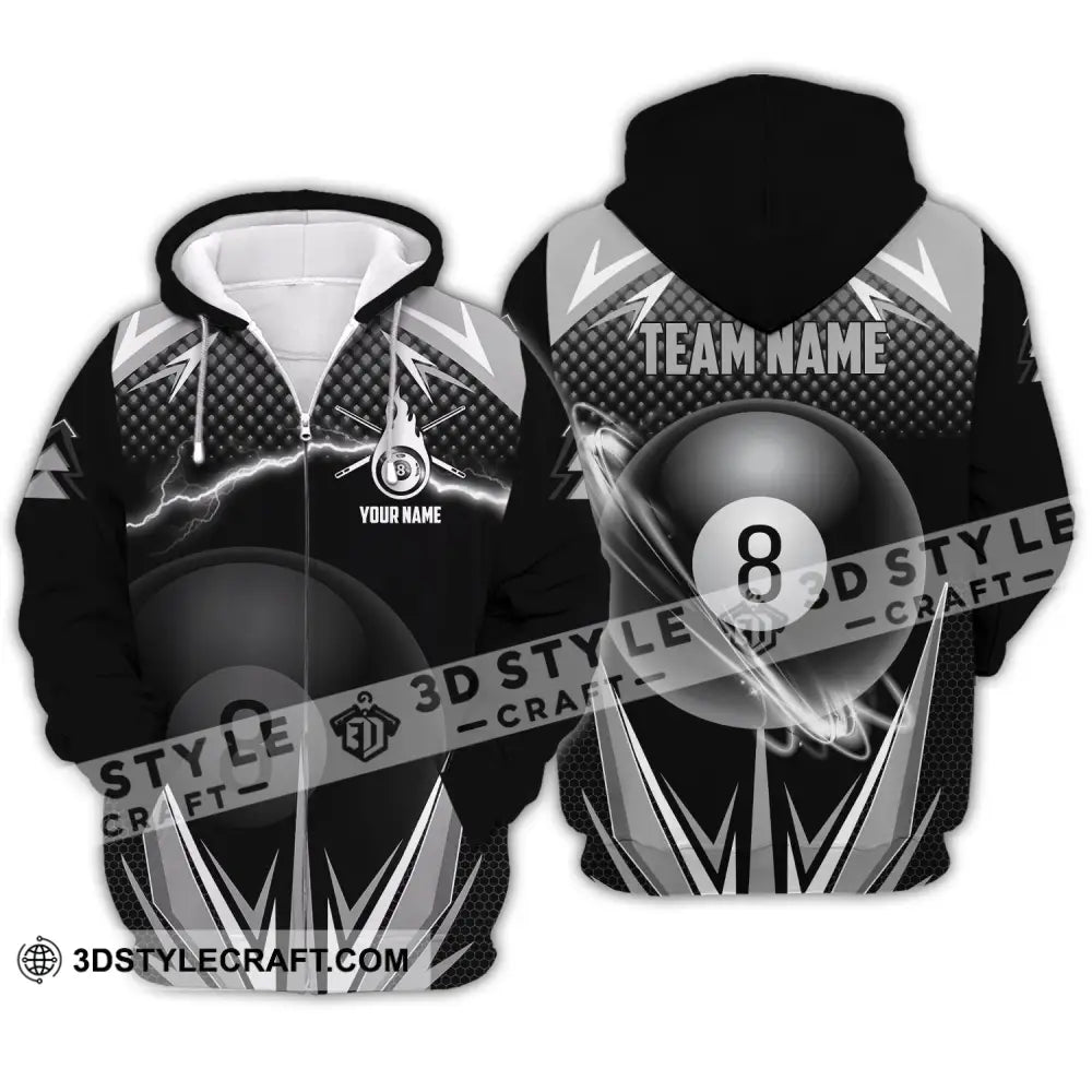 Unisex Shirt - Custom Name And Team Billiards No.8 Zipper Hoodie / S T-Shirt