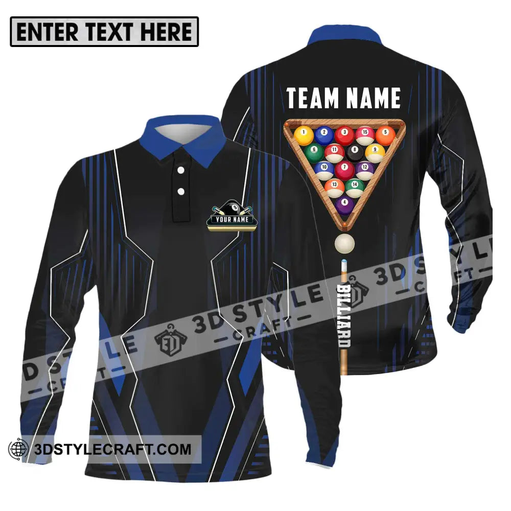 Unisex Shirt - Custom Name And Team Billiards Player Long Sleeve Polo / S T-Shirt