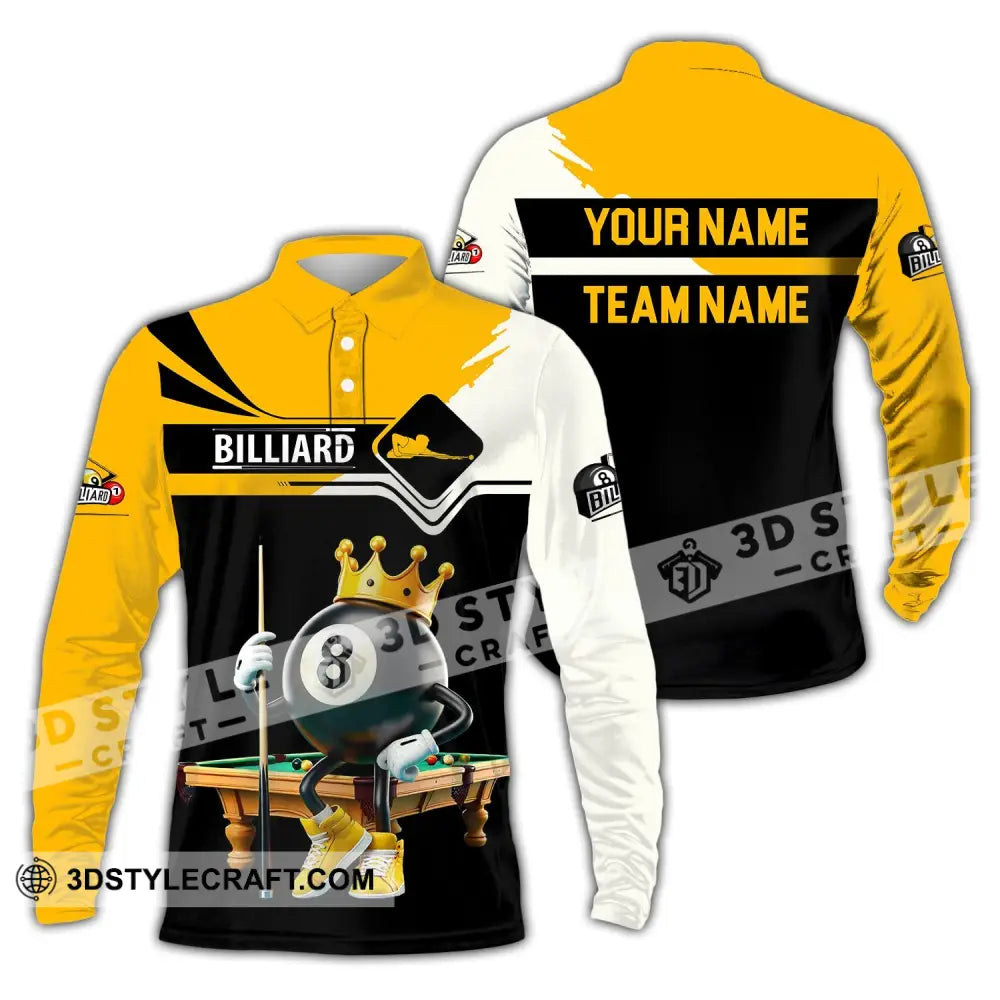 Unisex Shirt Custom Name And Team Billiards Polo Long Sleeve Lover T-Shirt / S T-Shirt