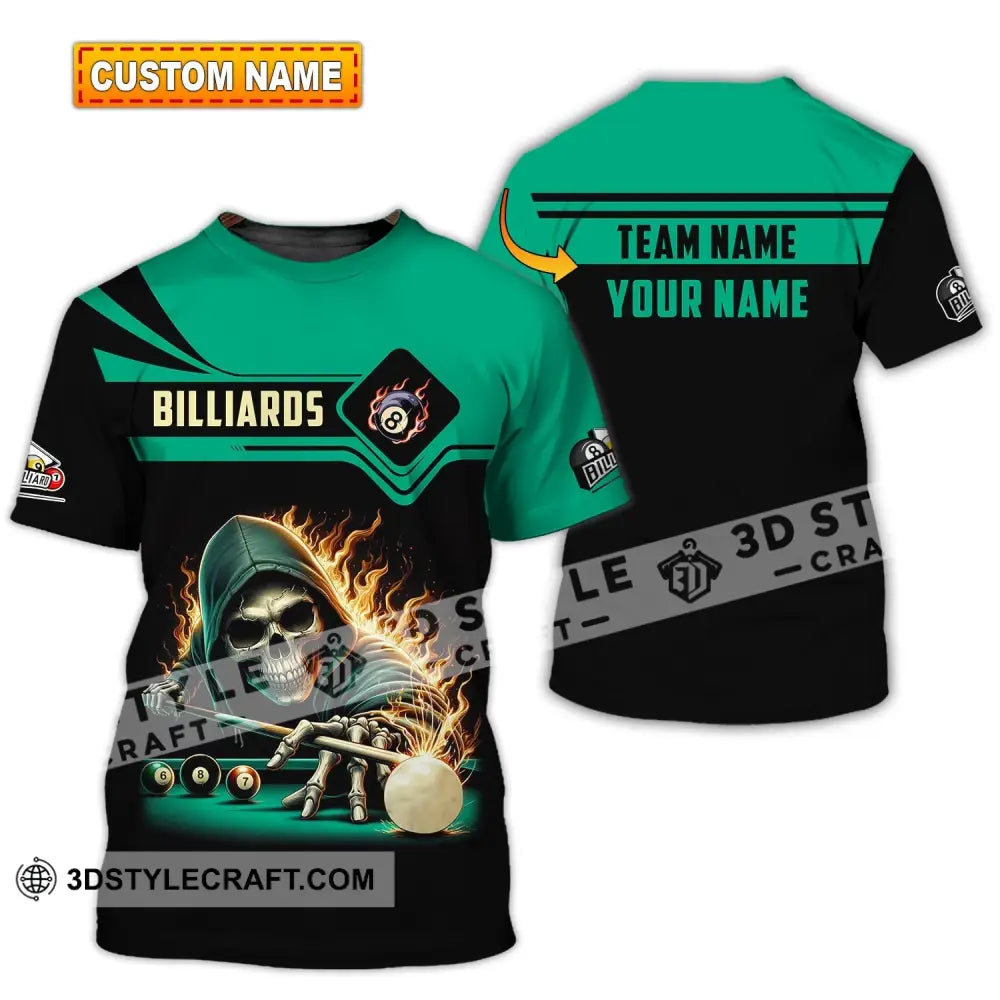 Unisex Shirt Custom Name And Team Billiards Polo Long Sleeve Skull T-Shirt