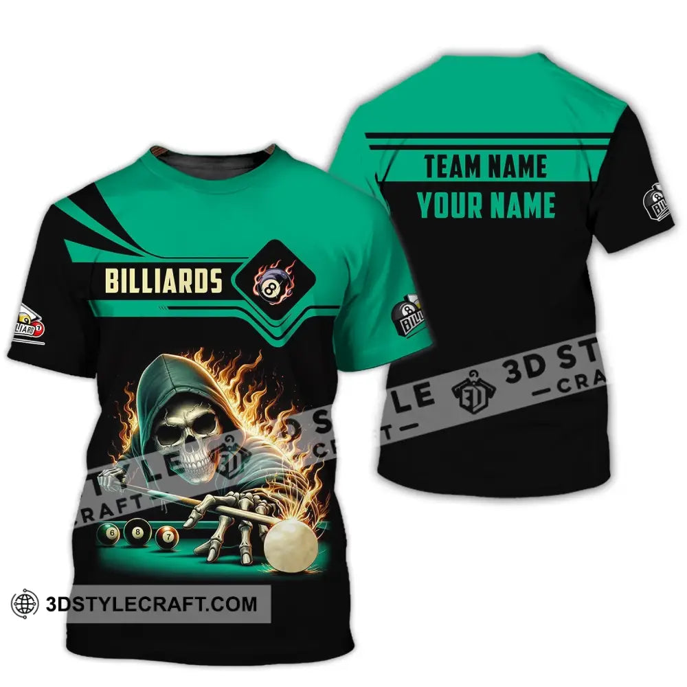 Unisex Shirt Custom Name And Team Billiards Polo Long Sleeve Skull T-Shirt / S