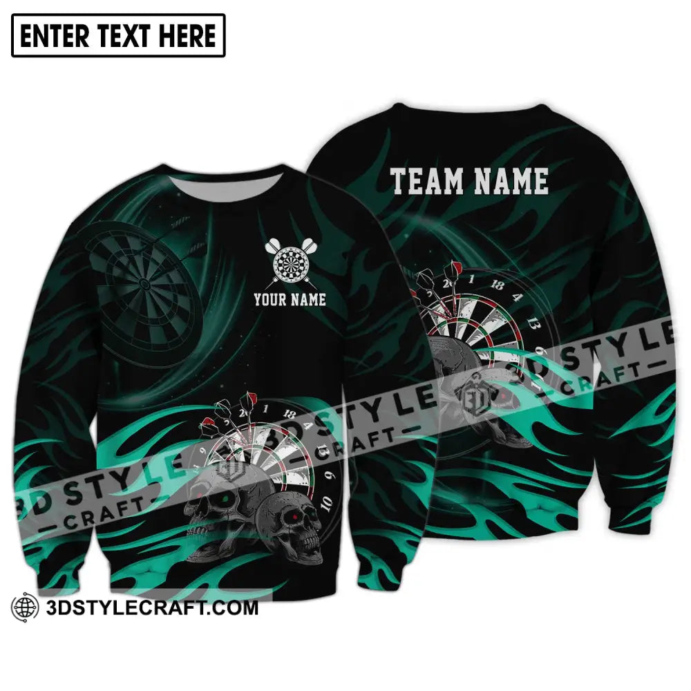 Unisex Shirt - Custom Name And Team Black Green Color Darts Lover Long Sleeve / S T-Shirt