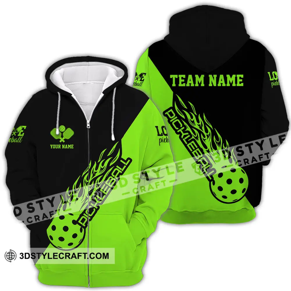 Unisex Shirt - Custom Name And Team Black Green Pickleball Zipper Hoodie / S T-Shirt