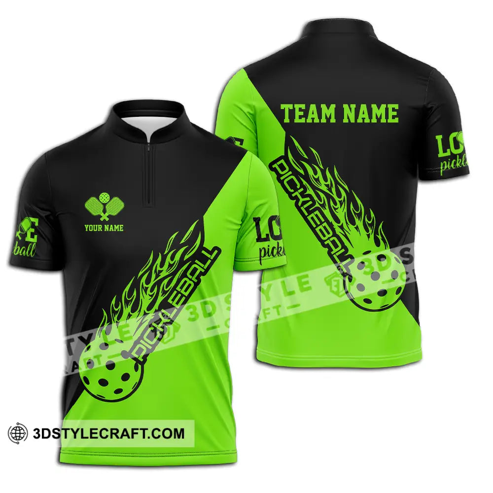 Unisex Shirt - Custom Name And Team Black Green Pickleball Zipper Polo / S T-Shirt