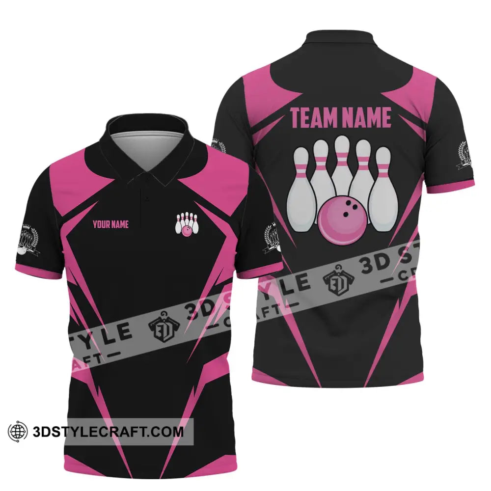 Unisex Shirt - Custom Name And Team Black Pink Bowling Polo / S T-Shirt