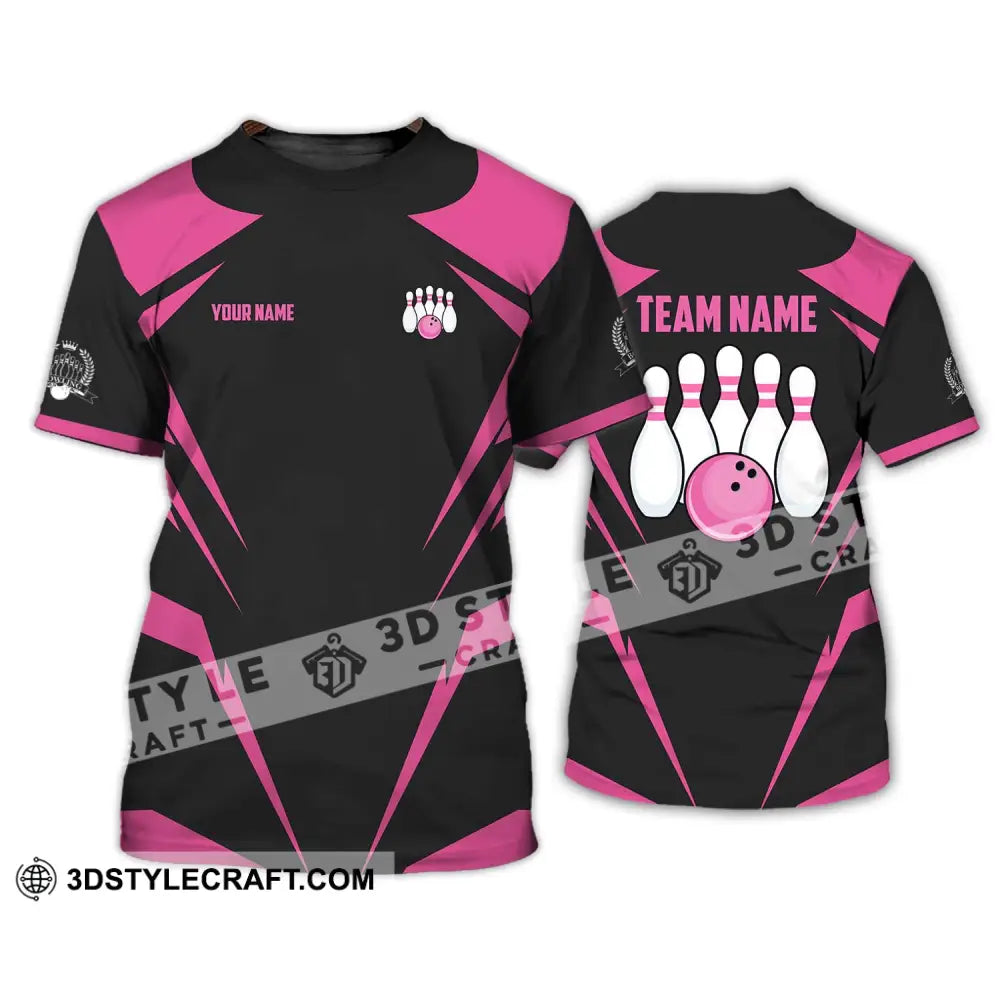 Unisex Shirt - Custom Name And Team Black Pink Bowling T-Shirt / S T-Shirt