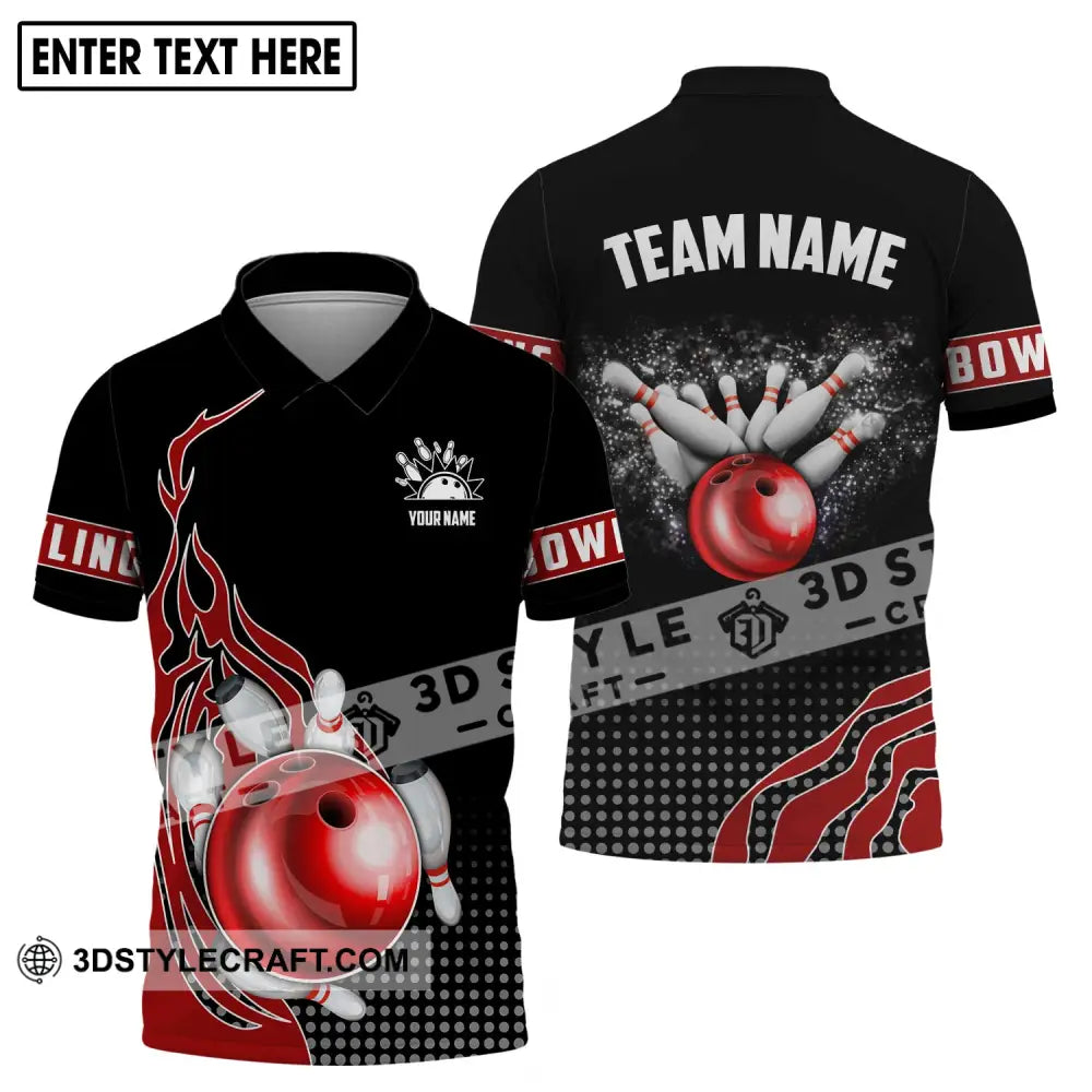 Unisex Shirt - Custom Name And Team Black Red Bowling Lover Polo / S T-Shirt