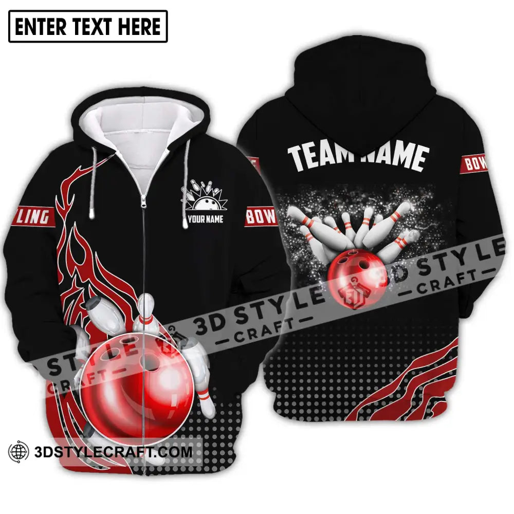 Unisex Shirt - Custom Name And Team Black Red Bowling Lover Zipper Hoodie / S T-Shirt