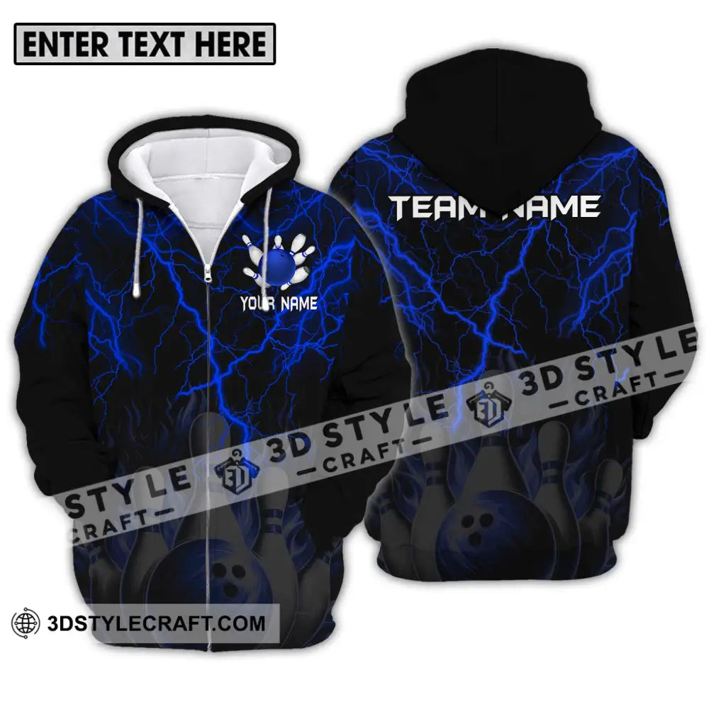 Unisex Shirt - Custom Name And Team Blue Thunder Bowling Zipper Hoodie / S T-Shirt