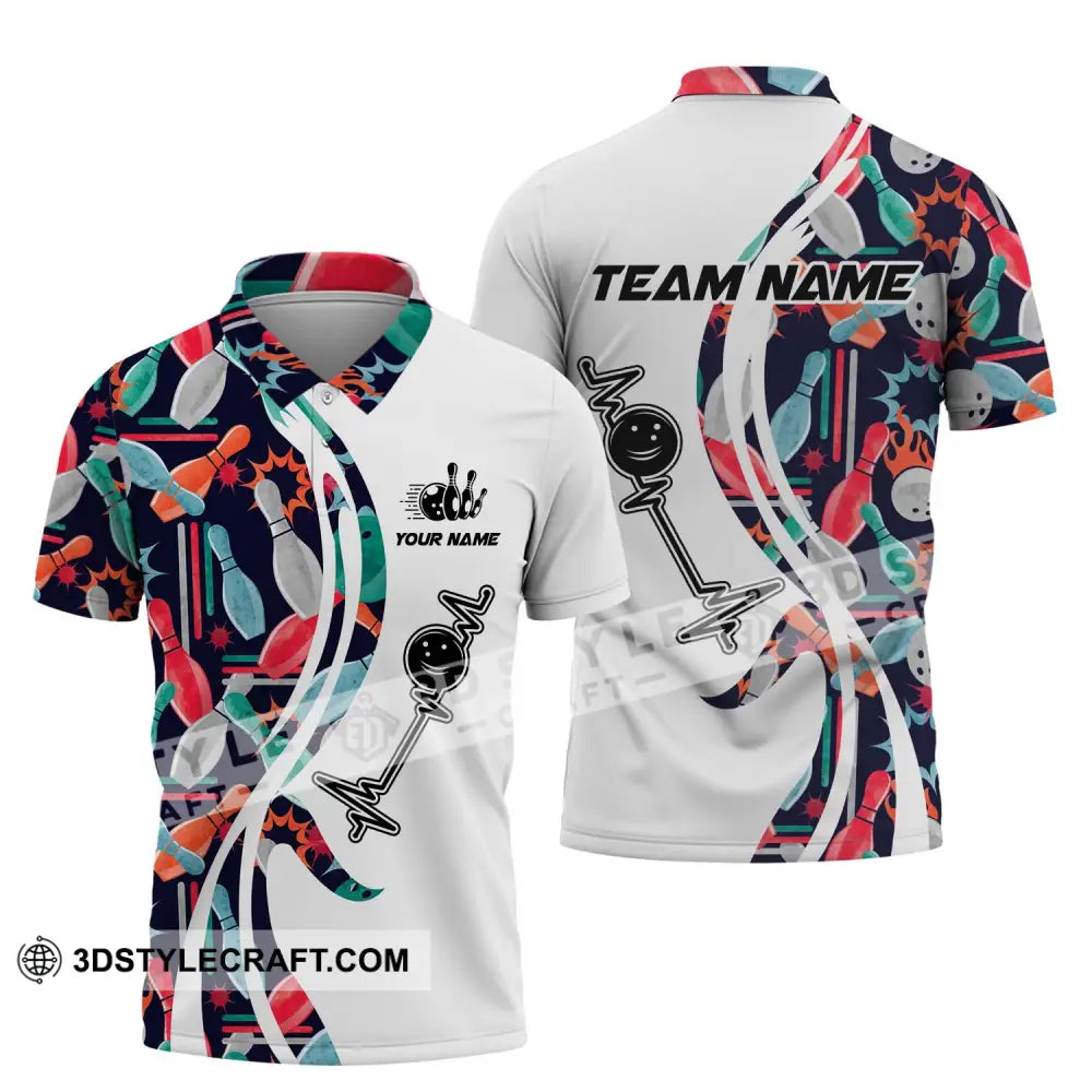 Unisex Shirt - Custom Name And Team Bowling Color Heart Beat Polo / S T-Shirt