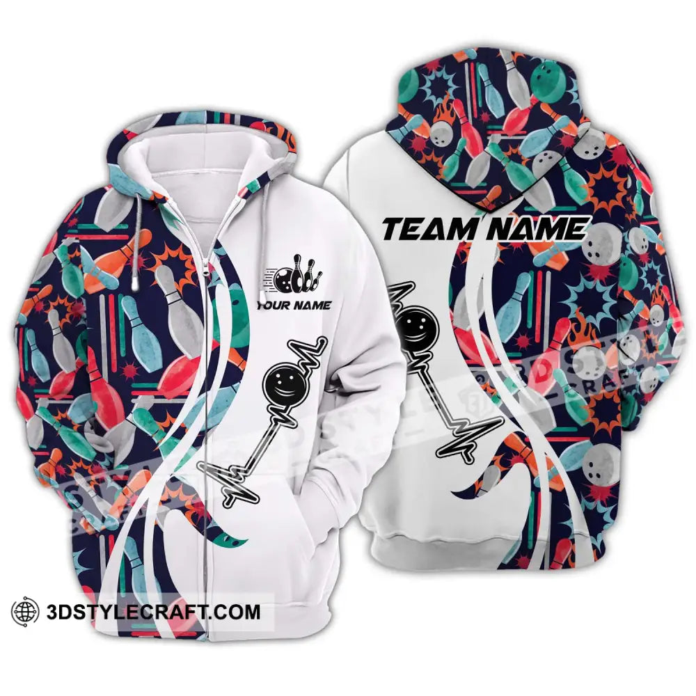 Unisex Shirt - Custom Name And Team Bowling Color Heart Beat Zipper Hoodie / S T-Shirt