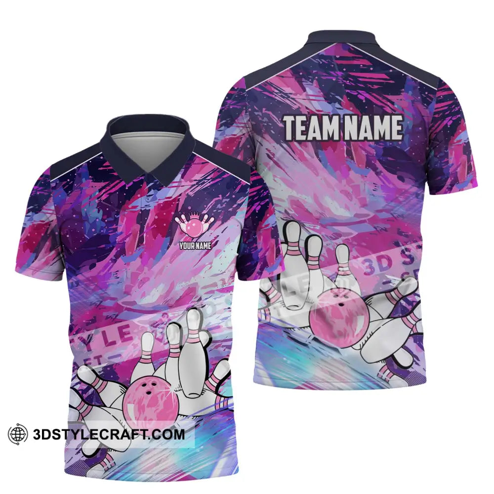 Unisex Shirt - Custom Name And Team Bowling Colorful Line Polo / S T-Shirt