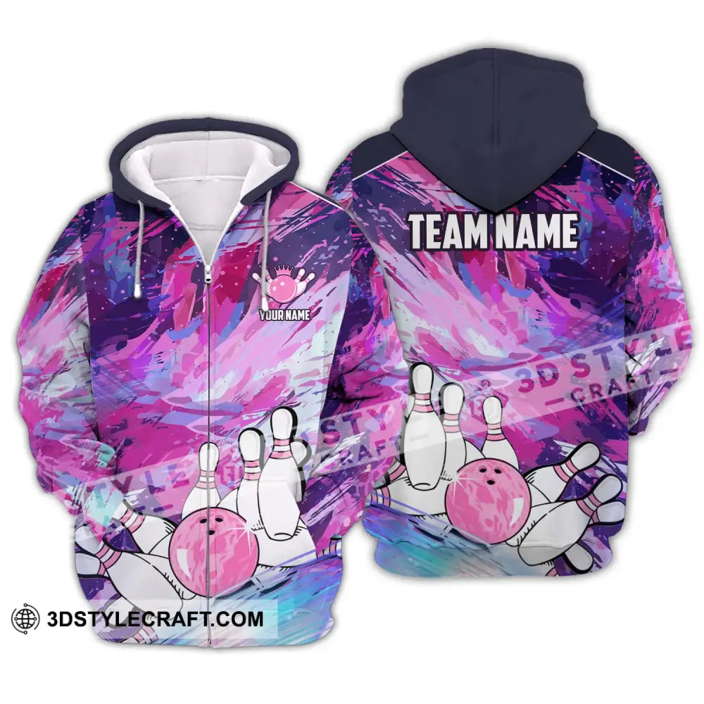 Unisex Shirt - Custom Name And Team Bowling Colorful Line Zipper Hoodie / S T-Shirt