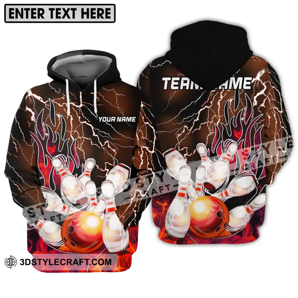 Unisex Shirt - Custom Name And Team Bowling Fire Ball Pins Hoodie / S T-Shirt