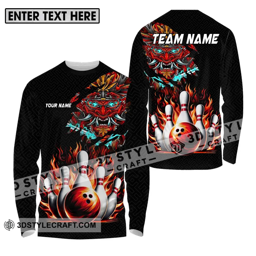 Unisex Shirt - Custom Name And Team Bowling Fire Dragon Head Long Sleeve / S T-Shirt