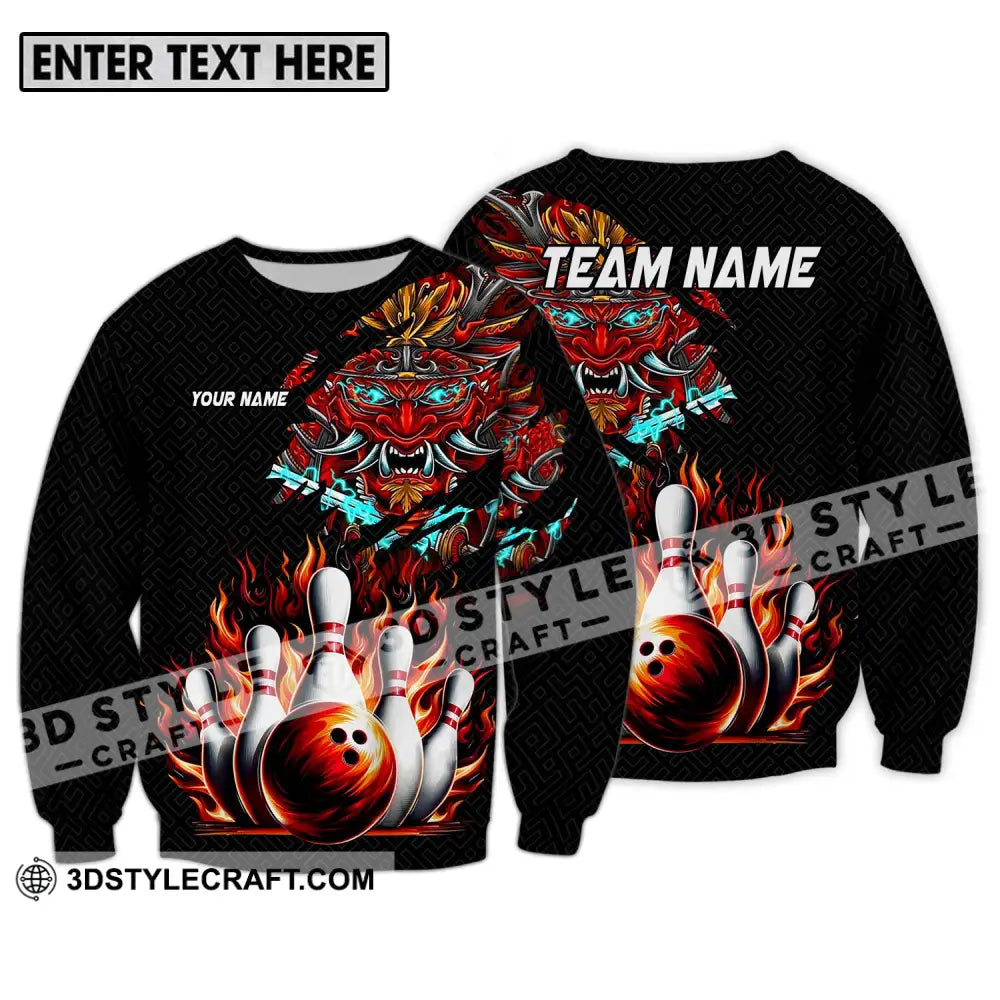 Unisex Shirt - Custom Name And Team Bowling Fire Dragon Head Long Sleeve / S T-Shirt