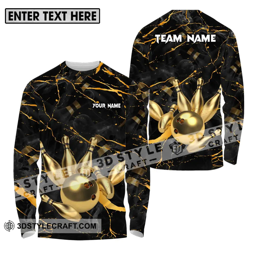 Unisex Shirt - Custom Name And Team Bowling Golden Pins Ball Long Sleeve / S T-Shirt