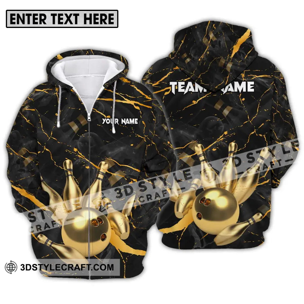 Unisex Shirt - Custom Name And Team Bowling Golden Pins Ball Zipper Hoodie / S T-Shirt