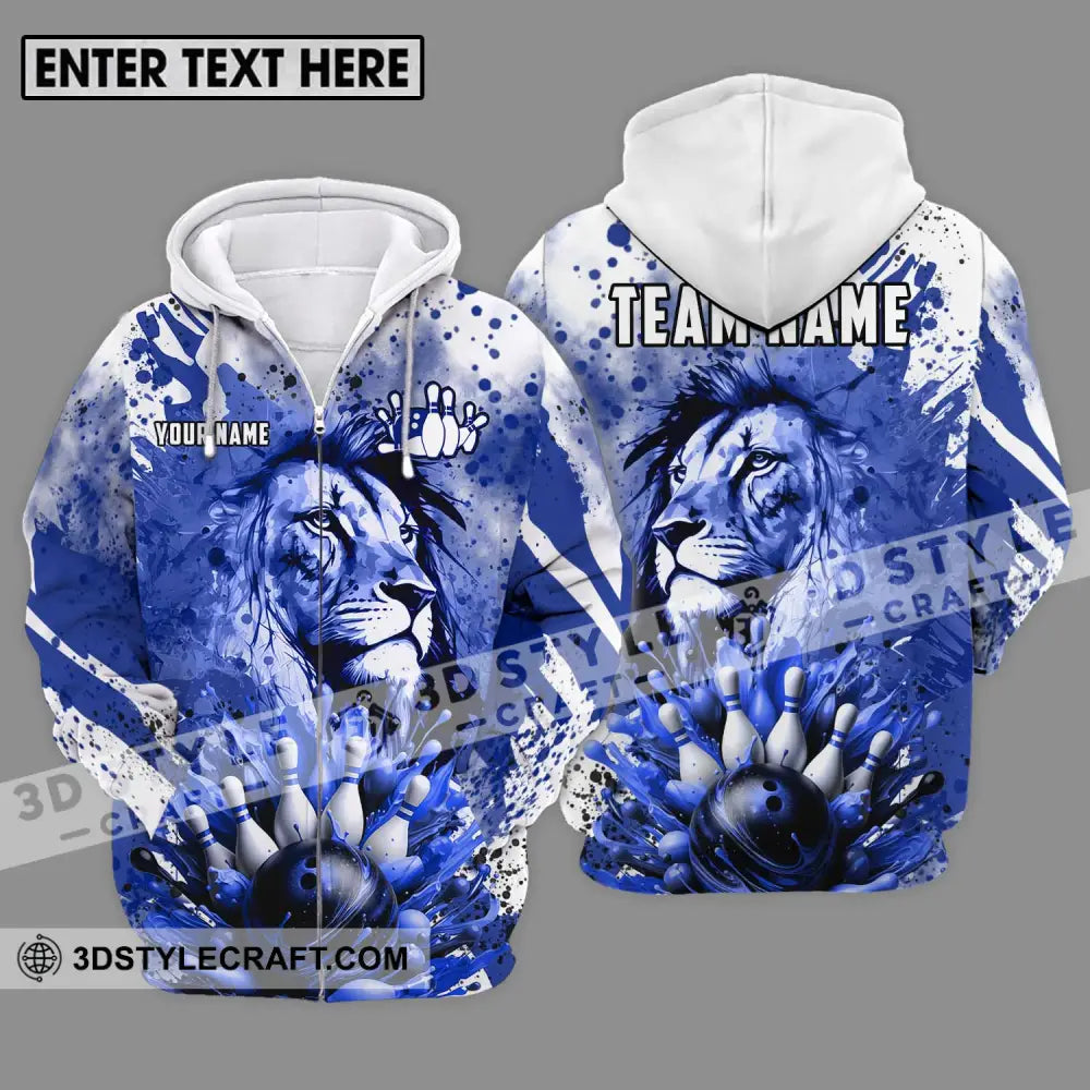 Unisex Shirt - Custom Name And Team Bowling Ice Lion Zipper Hoodie / S T-Shirt