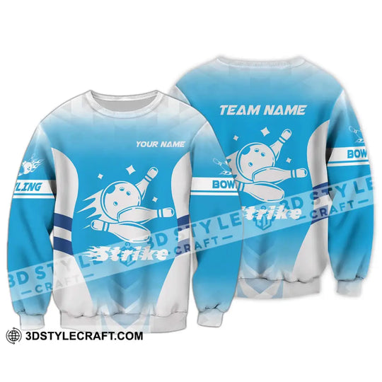 Unisex Shirt - Custom Name And Team Name Bowling Shirt, Light Blue Strike style option 4