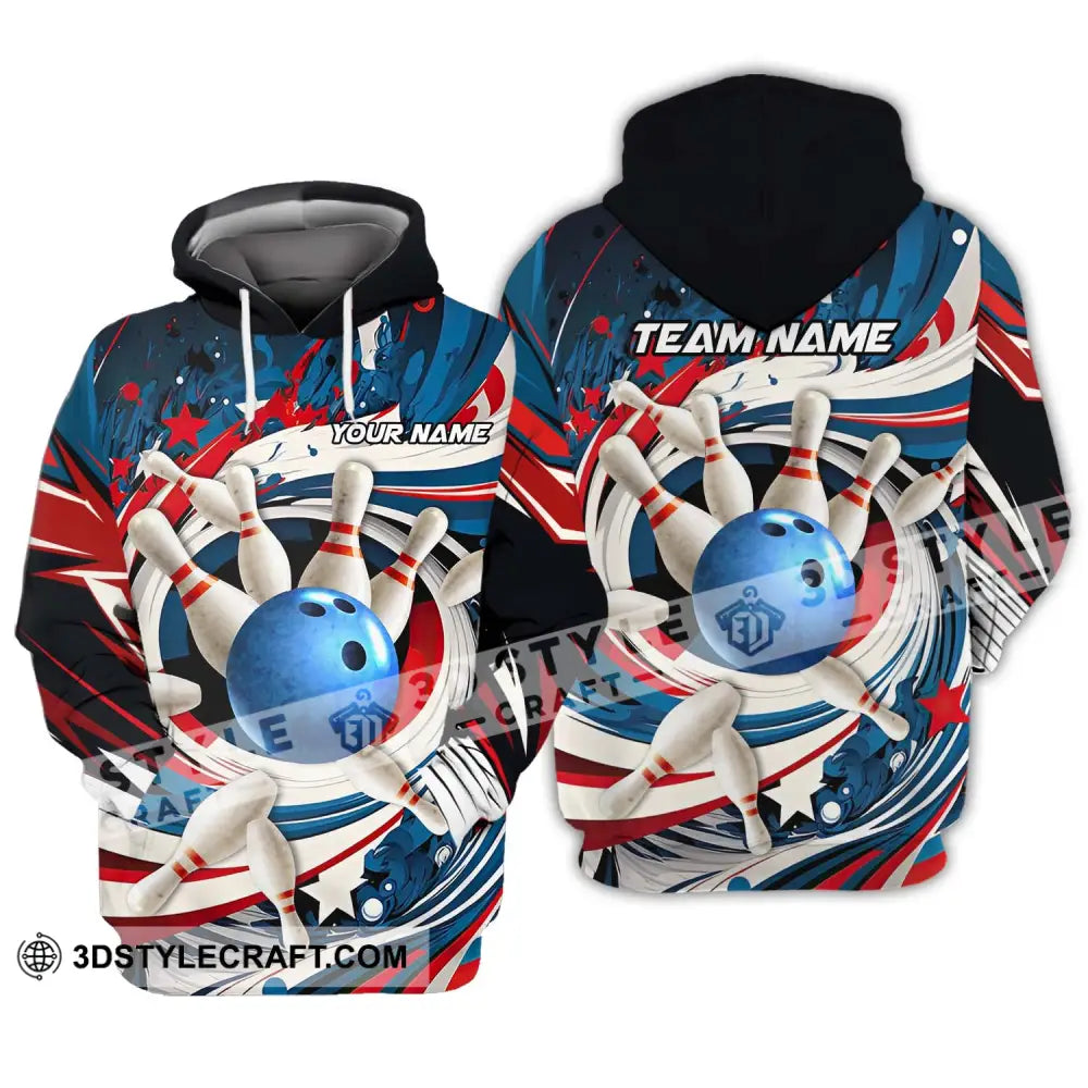 Unisex Shirt - Custom Name And Team Bowling Lover Blue Ball Pins Hoodie / S T-Shirt