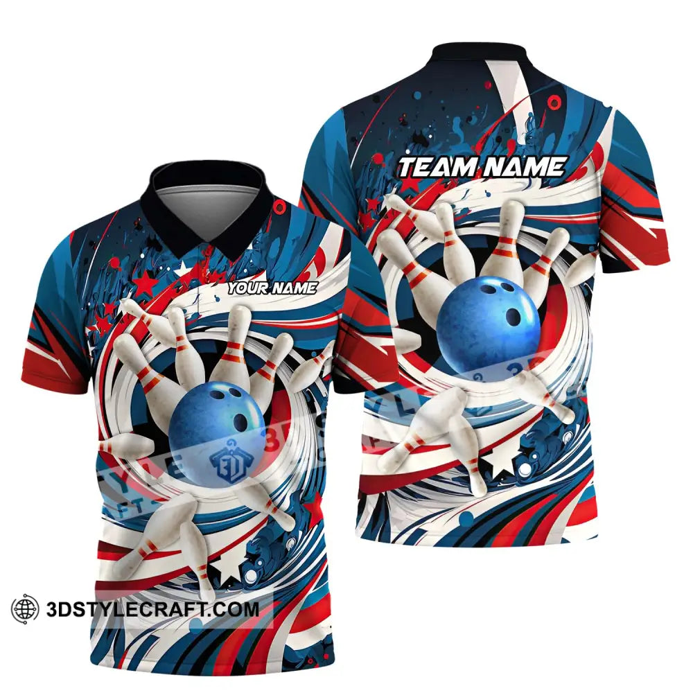 Unisex Shirt - Custom Name And Team Bowling Lover Blue Ball Pins Polo / S T-Shirt