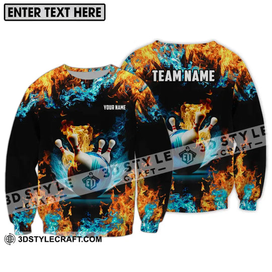 Unisex Shirt - Custom Name And Team Name Bowling Lover Shirt, Fire And Water style option 4