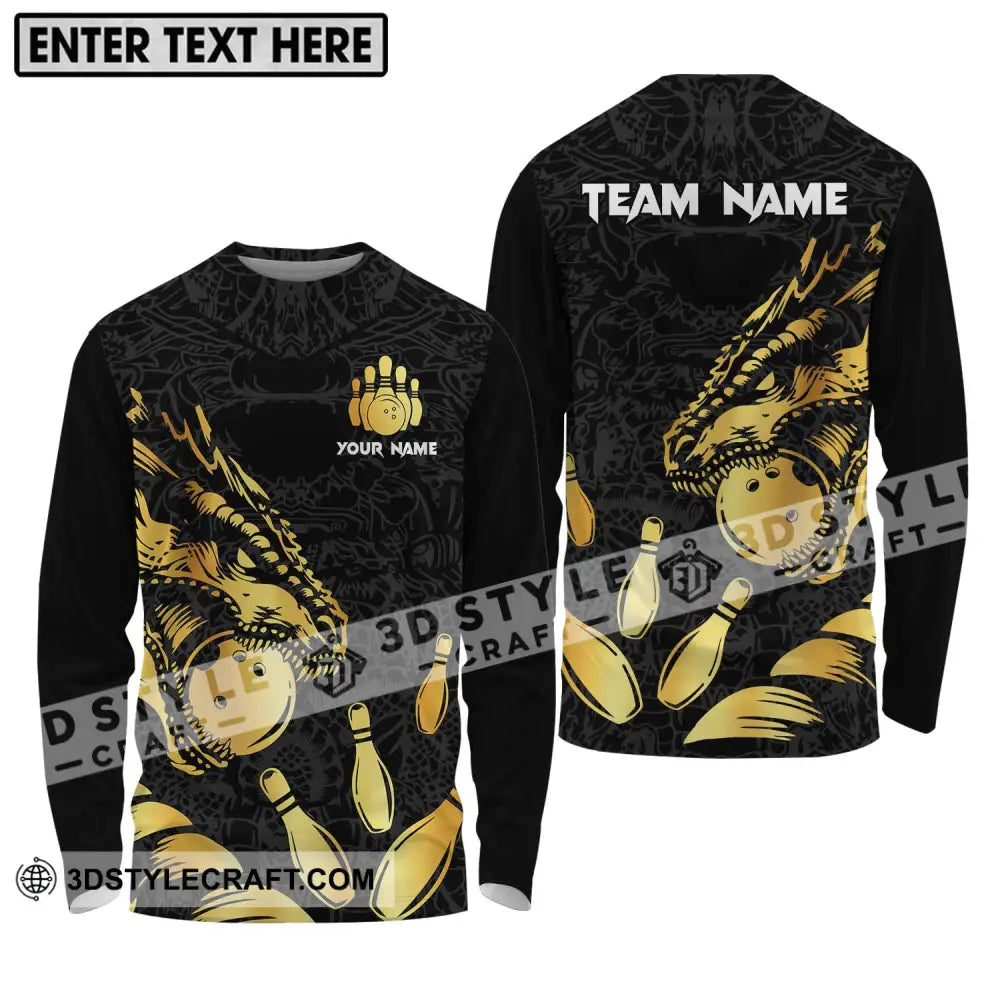 Unisex Shirt - Custom Name And Team Bowling Lover Golden Long Sleeve / S T-Shirt