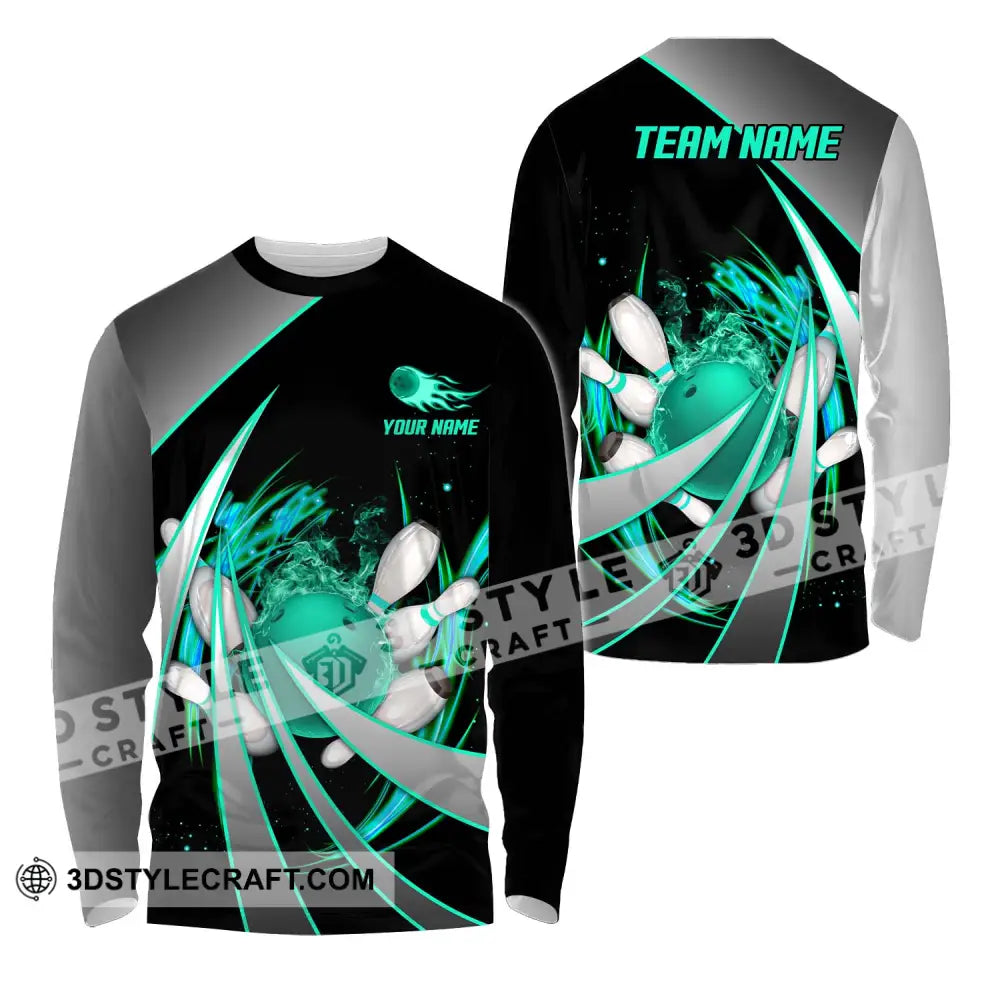 Unisex Shirt - Custom Name And Team Bowling Lover Neon Long Sleeve / S T-Shirt