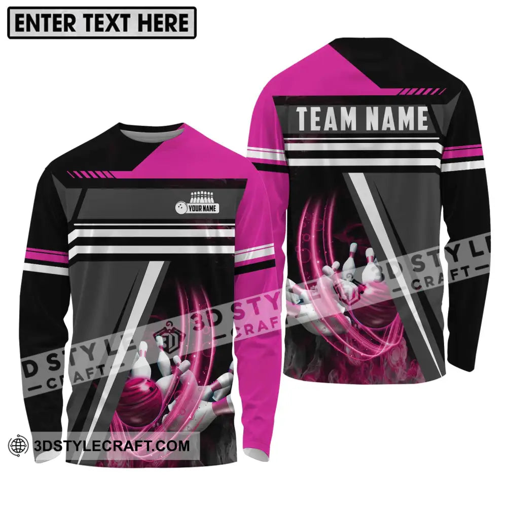 Unisex Shirt - Custom Name And Team Bowling Lover Pink Gray Long Sleeve / S T-Shirt