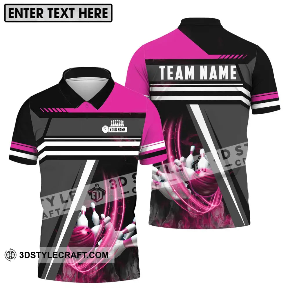 Unisex Shirt - Custom Name And Team Bowling Lover Pink Gray Polo / S T-Shirt