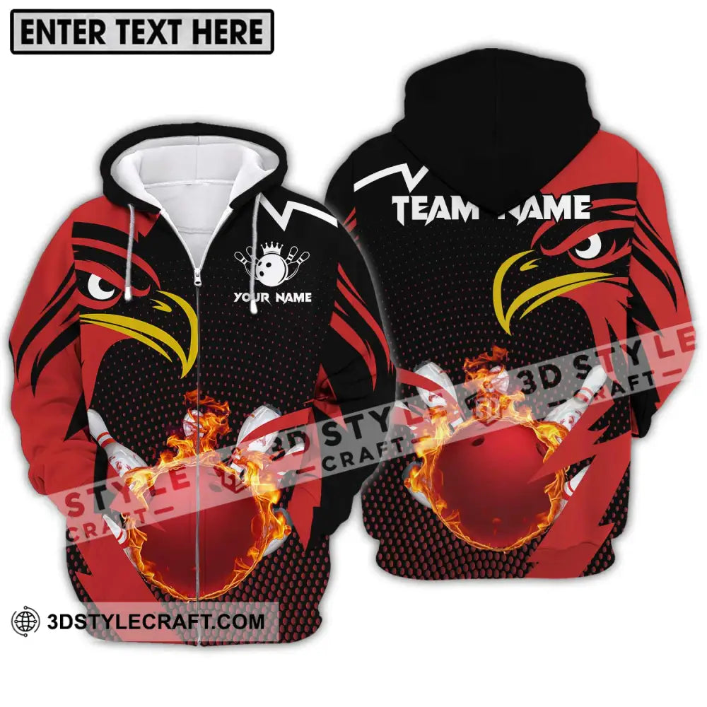 Unisex Shirt - Custom Name And Team Bowling Lover Red Eagle Zipper Hoodie / S T-Shirt