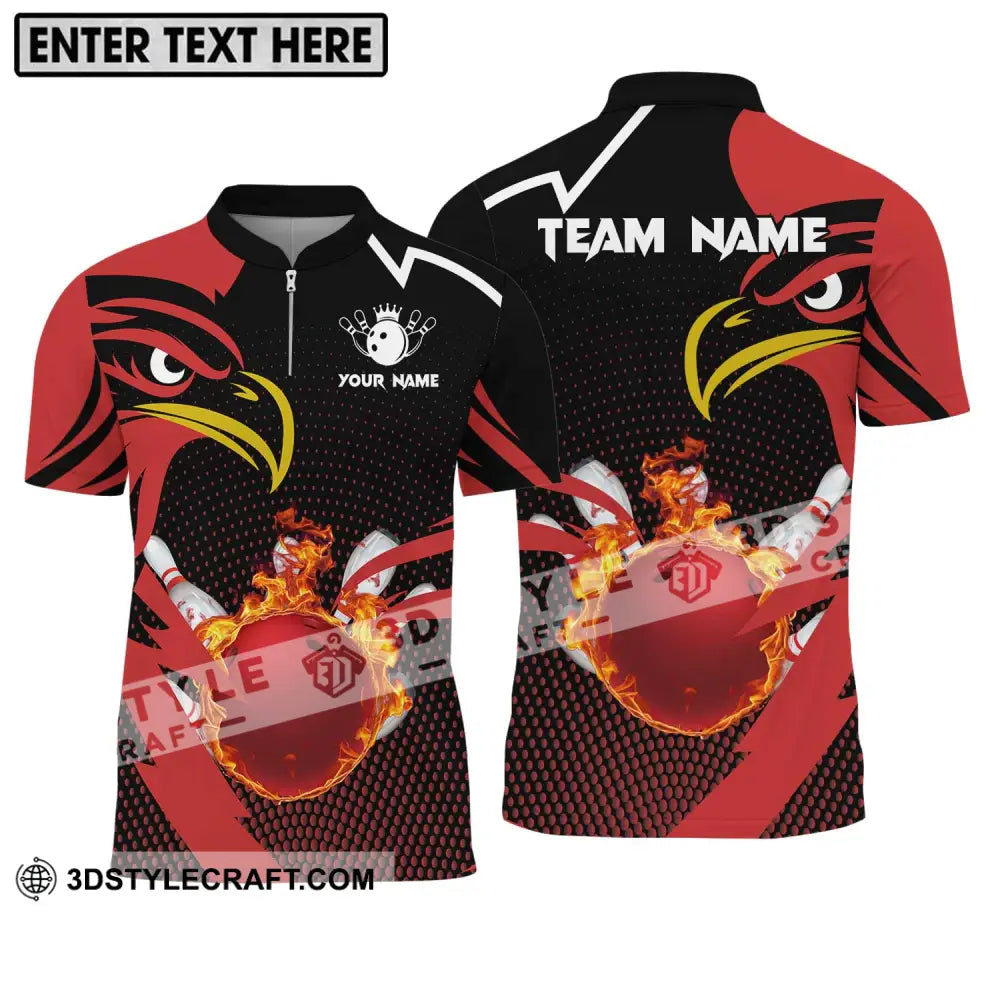 Unisex Shirt - Custom Name And Team Bowling Lover Red Eagle Zipper Polo / S T-Shirt