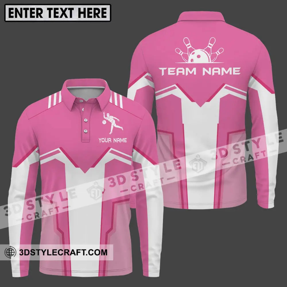 Unisex Shirt - Custom Name And Team Bowling Player Long Sleeve Polo / S T-Shirt