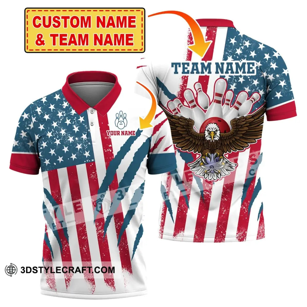 Unisex Shirt Custom Name And Team Bowling Polo America Flag T-Shirt Hoodie Long Sleeve