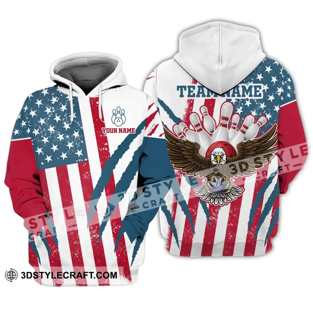 Unisex Shirt Custom Name And Team Bowling Polo America Flag T-Shirt Hoodie Long Sleeve / S