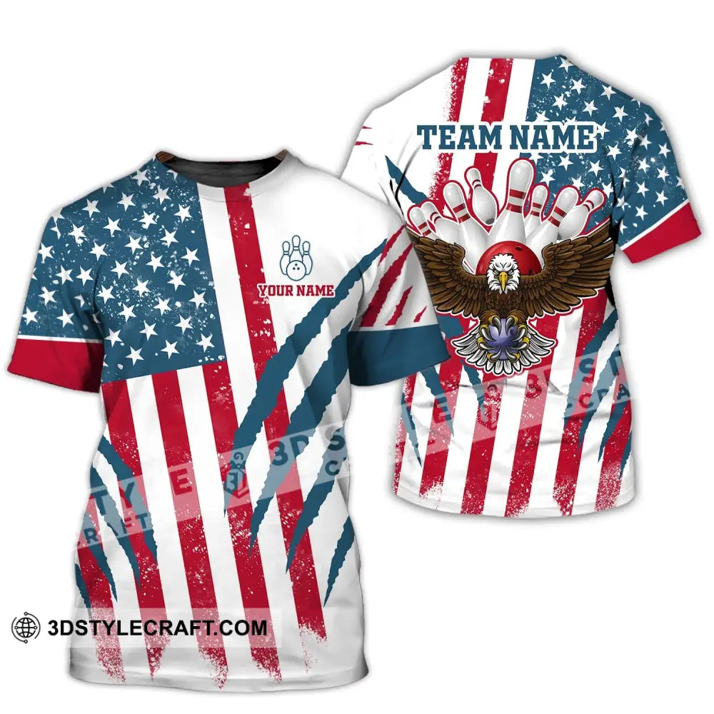 Unisex Shirt Custom Name And Team Bowling Polo America Flag T-Shirt Hoodie Long Sleeve / S